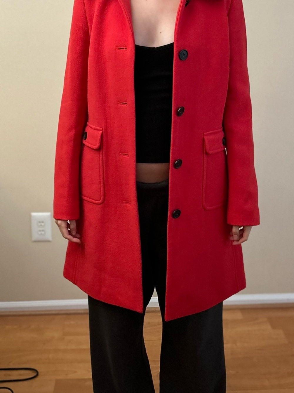 J. Crew Red Wool Pea Coat with Flap Pockets